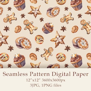 Aquarell Weihnachtsplätzchen digitales Papier Winter Dekor Nahtlose Muster Digital Hintergrund Weihnachten Scrapbook Papier Geschenkpapier jpg png