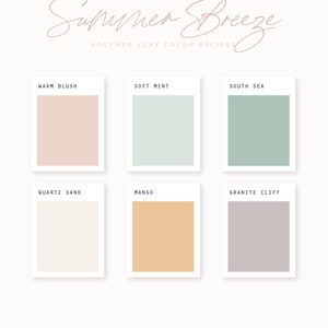 Polymer Clay Color Recipe - Summer Breeze - Polymer Clay Color Guide- Sculpey Clay Color Mixing - Digital download - Summer Palette