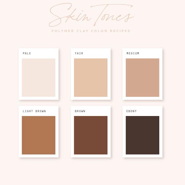 Polymer Clay Color Recipe - Skin Tone Collection - Polymer Clay Color Guide- Sculpey Clay Color Mixing - Digital download - Nude Palette