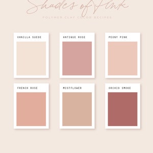 Polymer Clay Color Recipe - Shades of Pink - Polymer Clay Color Guide- Sculpey Clay Color Mixing - Digital download - Neutral Palette