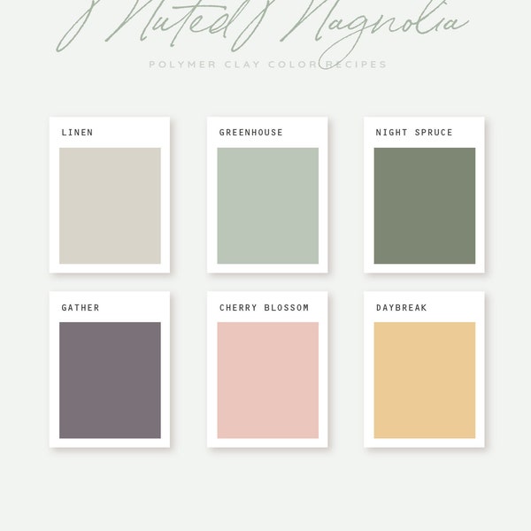 Polymer Clay Color Recipe - Muted Magnolia - Polymer Clay Color Guide- Sculpey Clay Color Mixing - Digital download - Spring Palette