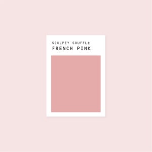 May include: A white card with the text "Sculpey Souffle French Pink" and a square sample of the pink polymer clay.