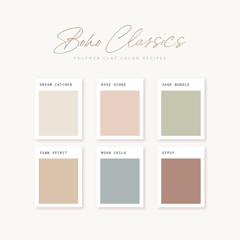 Polymer Clay Color Recipe Boho Classics Polymer Clay Color Guide Sculpey Clay Color Mixing Digital download Neutral Palette image 1