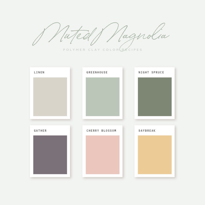 Polymer Clay Color Recipe Muted Magnolia Polymer Clay Color Guide Sculpey Clay Color Mixing Digital download Spring Palette image 1