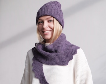 Lila Hand stricken Schal für Frauen, Original Wolle Schal, bereit zu versenden Schal, Kabel gestrickt weichen Schal, einzigartige Winter-Schal, Geschenk für Sie