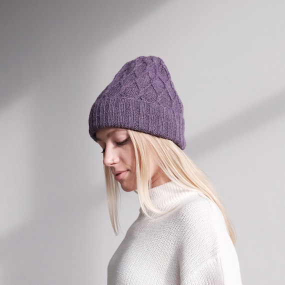 Cable Knitted Unisex Hat Peruvian Highland Wool Ready to  display picture 1