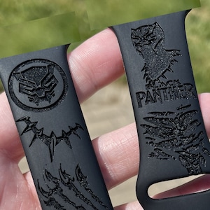 Black Panther ~ Laser Engraved Silicone Band Compatible with Smart Watch (Black Panther Design) Earbuds Add on! | Men&#39;s Gifts /Woman&#39;s Gifts