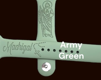 St Jude Thaddeus ~ Laser Engraved Silicone iWatch Band Comp w/ Smart Watch (St Jude Design)  | Earbuds Add on! Men's Gifts / Woman's Gifts