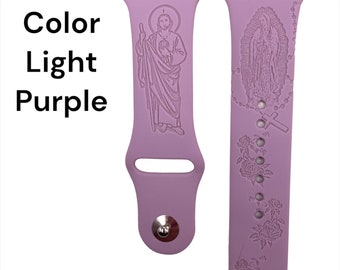 Laser Engraved Silicone iWatch Band Comp w/ Smart Watch (St Jude Thaddeus & Virgin Mary w/ Cross Design) Religious / Men's / Woman's Gifts