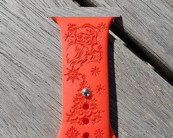Christmas Theme ~ Custom Personalized Laser Engraved Silicone Band Comp/ with Smart Watch & Samsung Galaxy Watch/Active band (X-Mas Design)