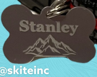 Dog bone ID Collar tag ~ Aluminum Custom Engraved Pet ID Tags ~ Double sided Options ~ bone shape engraved Pet ID Tag ~ Bone Shaped Dog Tag