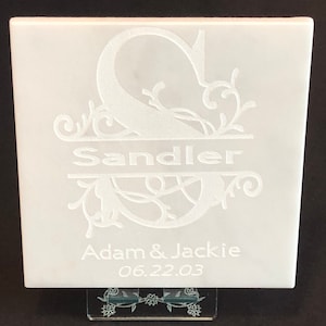 Family Name Monogram Marble Tile Plaque Laser Engraved Est. Family Date  | Beach House | Wedding Anniversary ~ Birthday / Christmas Gifts