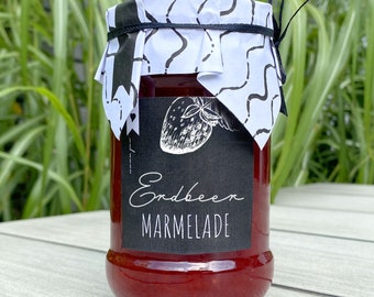 Etiketten voor aardbeienjam | DIY-afdrukbare etiketten voor jampotten | Download etiketten voor zelfgemaakte aardbeienjam DIN A4