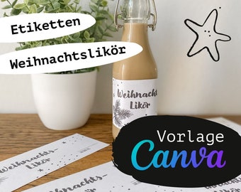 26 labels Canva© Christmas liqueur DIN A4 sheets | Canva template | DYI gift idea | Sticker bottle Christmas | Black & white
