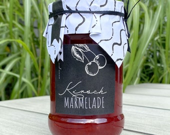 Etiketten voor kersenjam | DIY-afdrukbare etiketten voor jampotten | Download etiketten voor zelfgemaakte bramenjam DIN A4