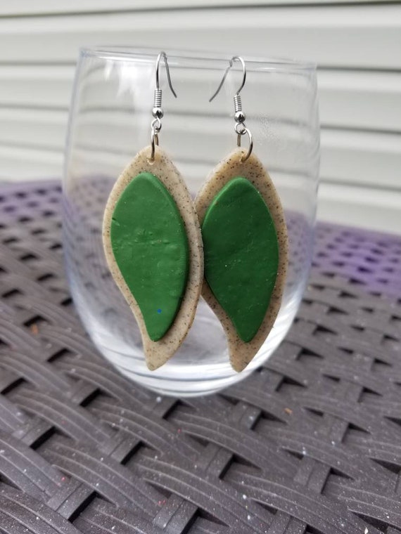Medium size Leaf shaped Smooth edge Clay Art Earrings ( Various styles )