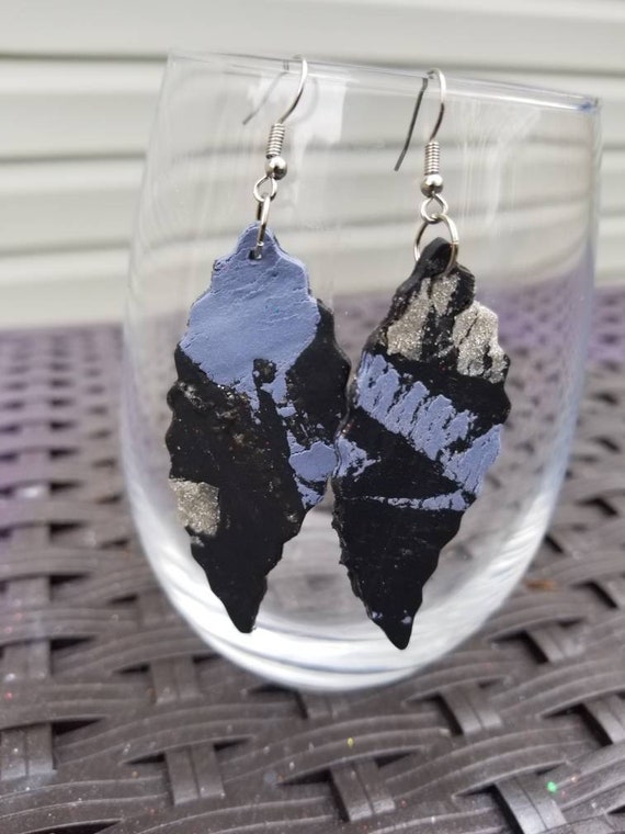 Medium size Leaf shaped Ridged Edge Clay Art Earrings ( Various styles )
