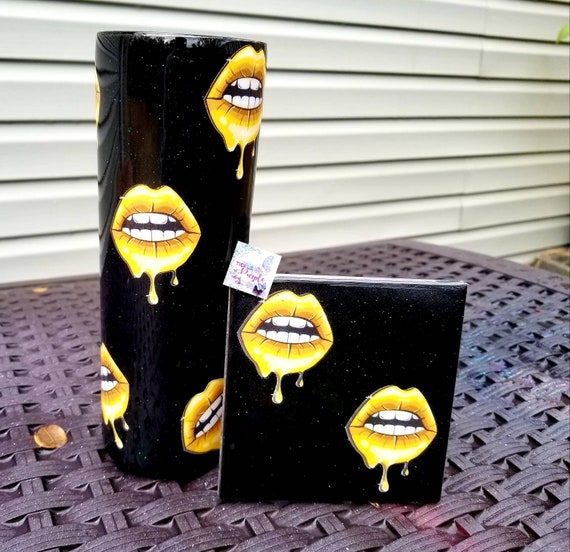 Golden Dripp Lips 20 oz Tumbler and Beverage coaster set