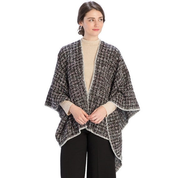 Tweed Knit Poncho Wrap Boho Ponchos Ruana Knit Kimono Wrap | Etsy