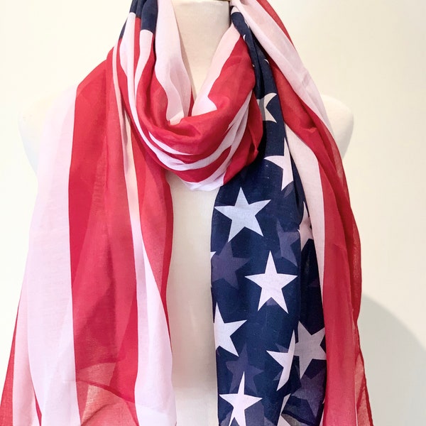 SALE American Flag Cotton scarf, Red white and Blue scarf Stars and stripes Patriotic Scarf, americana July 4th USA