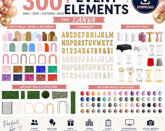 Event Mockup Bundle Canva Template | Balloon Mockup Elements | Backdrops, Marquees, Props & Greenery | Event Planner Design Kit
