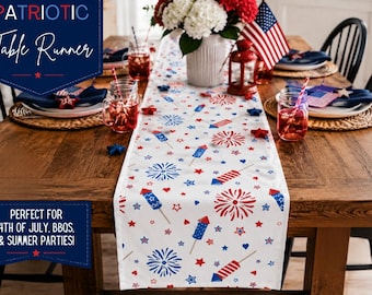 Patriotic Table Runner | 4th of July Table Decor | Memorial Day Table Runner | Red White & Blue Party Decorations | BBQ Table Centerpiece