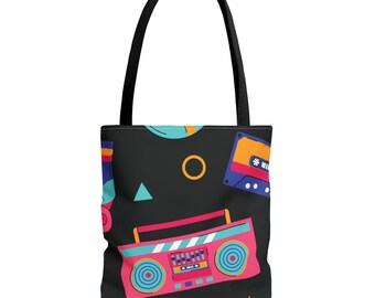 80s Retro Geometric Pattern Tote Bag | Dark Pattern