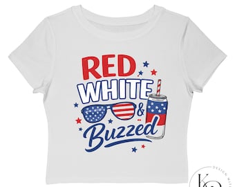 Red White Buzzed 4th of July Baby Tee | Patriotic Sunglasses Drink Graphic