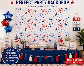 Firework Rockets Pattern Indoor Wall Tapestry | Patriotic Red Blue Stars