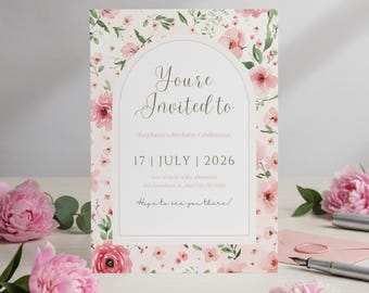 Editable Floral Invitation Template | Pink Wildflower Canva Invite (Digital Download)