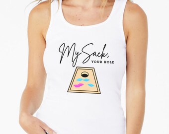 Adult Funny Corn Hole tank top | Cornhole board graphic
