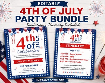 Editable 4th of July Invitation Template, Memorial Day Party Invite, Patriotic BBQ Invitation, Summer Party Invite