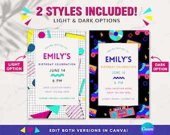80s Retro Party Invitation | Neon Memphis Birthday Invite (Digital Download)