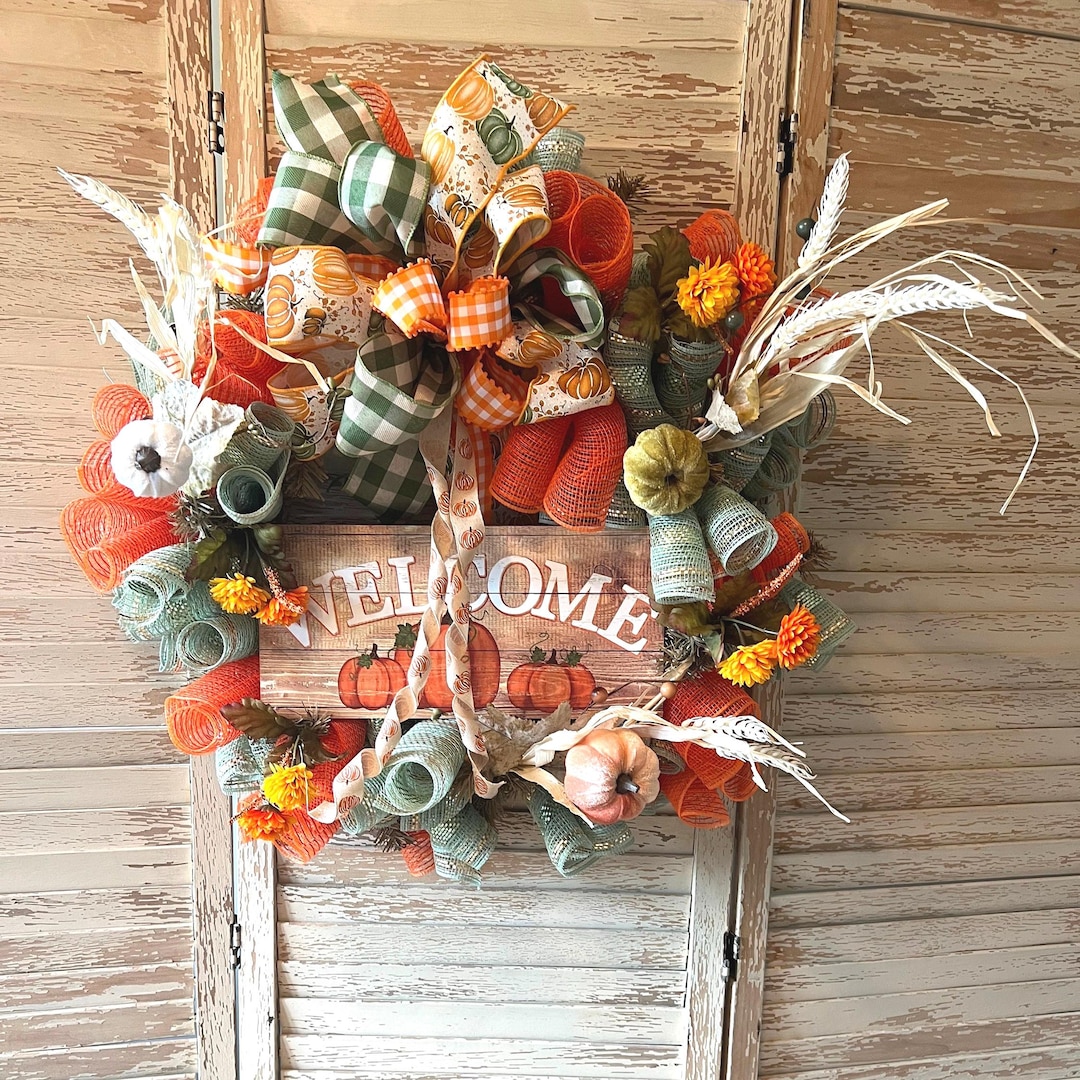Pumpkin Fall Wreath for Front Door, Farmhouse Fall Wreath for Front ...