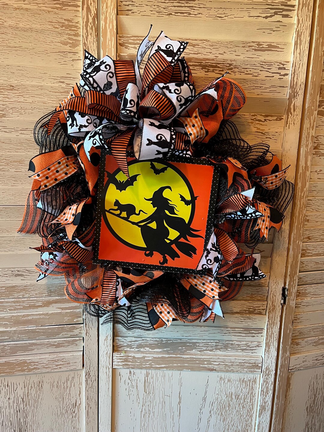 Witch Wreath for Front Door, Halloween Wreath, Orange and Black Door ...