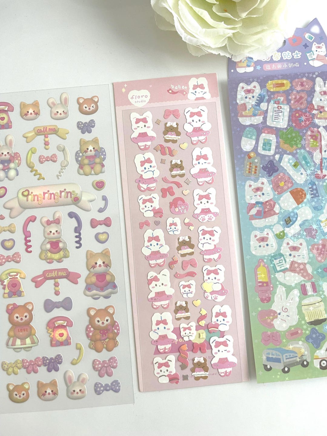 Cute Kawaii Sticker Sheets Bundle – Set of 3 | Bear and Cat Stickers ...