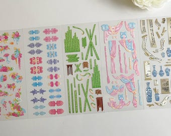 Oriental Decorative Sticker Set – Bundle of 5 Sheets | Asian Vintage Aesthetic Stickers | Journaling & Scrapbook Supplies