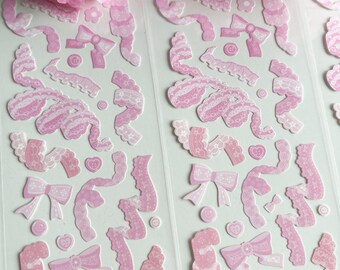 Kawaii Bows Sticker Sheets, Cute Planner Sticker Sheets | Kpop Toploader Polco Deco Stickers