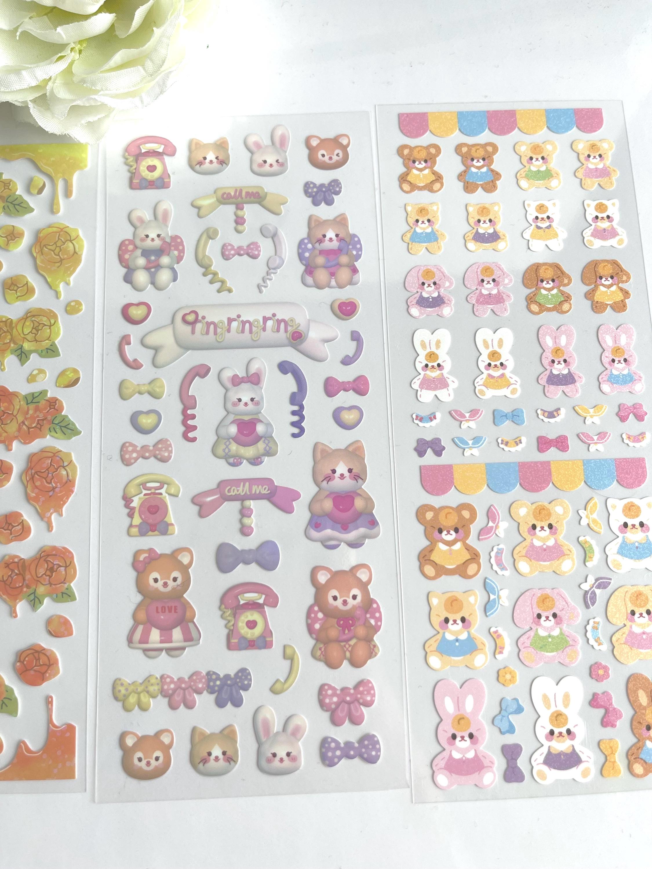 Cute Kawaii Sticker Sheets Bundle – Set of 4 | Bear and Cat Stickers ...