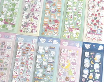 Cute Bear Character Sticker Sheet | Kawaii Planner Stickers | Journaling & Scrapbook Stickers