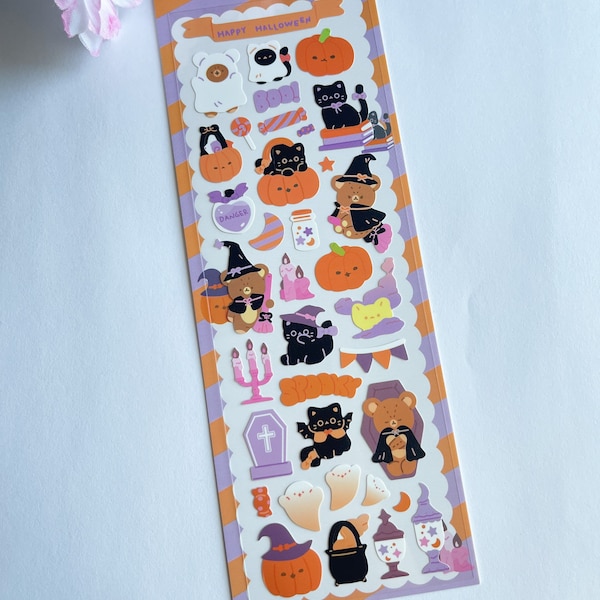 Spooky Cats Sticker Sheet, Halloween Sticker Sheets, Cute Halloween Planner Stickers, Bullet Journal Stickers