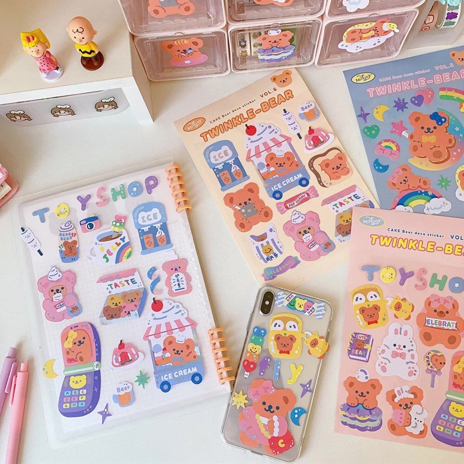 Kawaii Holographic Sticker Set Waterproof Cute Bear Stickers Etsy