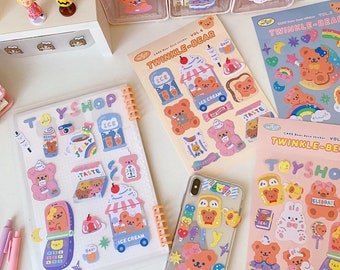 Kawaii Holographic Sticker Set, Waterproof Cute Bear Stickers, Laptop Stickers, Rainbow Stickers, Cute Cartoon Stickers, Milkjoy Stickers
