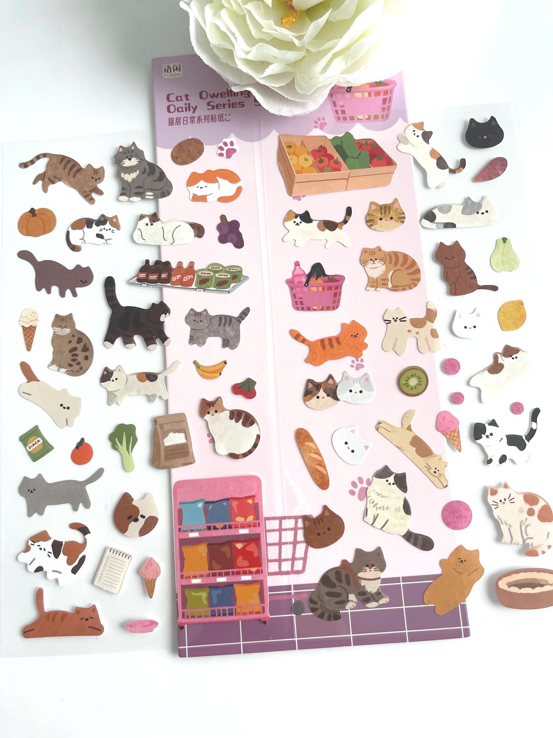 Cute Cat Sticker Sheets (set of 2) | Kawaii Cat Daily Life Stickers ...