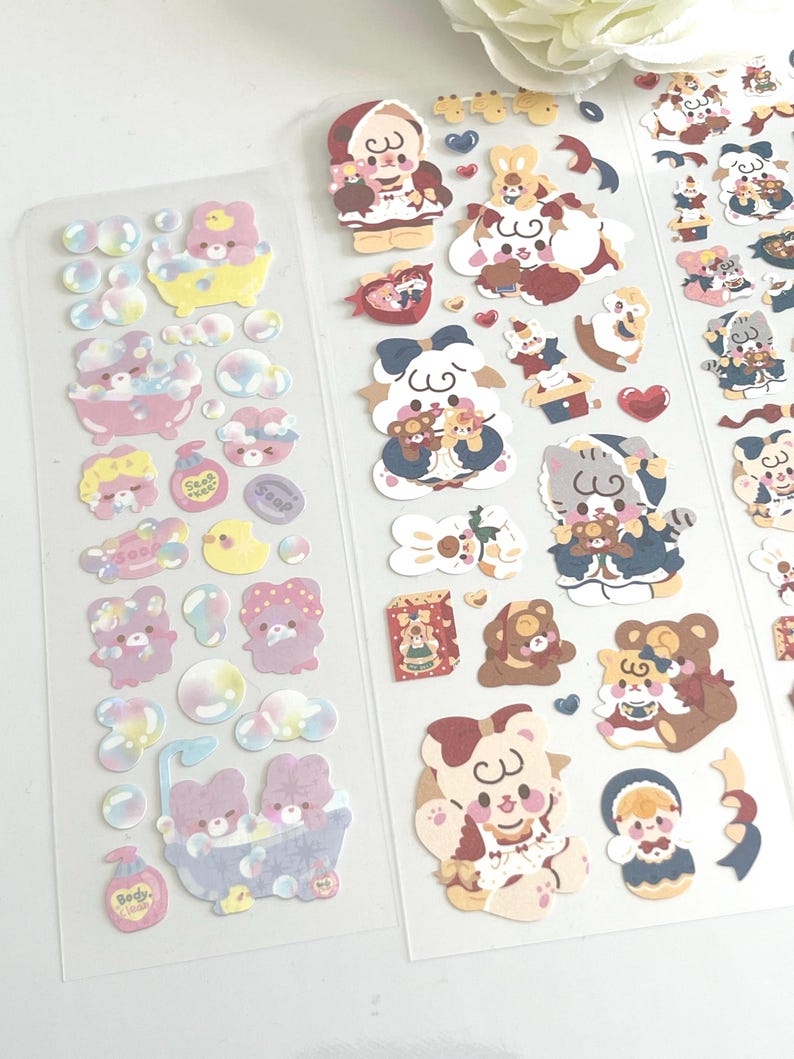 Cute Kawaii Sticker Sheets Bundle – Set of 4 | Bear and Cat Stickers ...