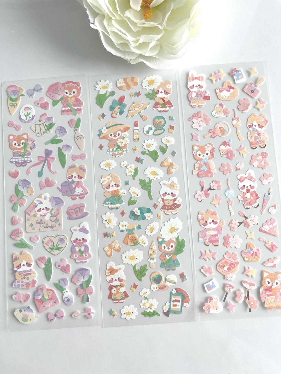 Cute Kawaii Sticker Sheets Bundle – Set of 3 | Kawaii Floral Animal ...