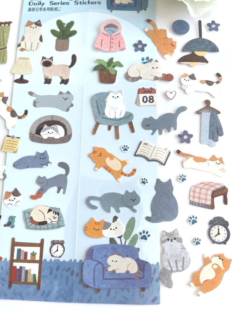 Cute Cat Sticker Sheets (set of 2) | Kawaii Cat Daily Life Stickers ...