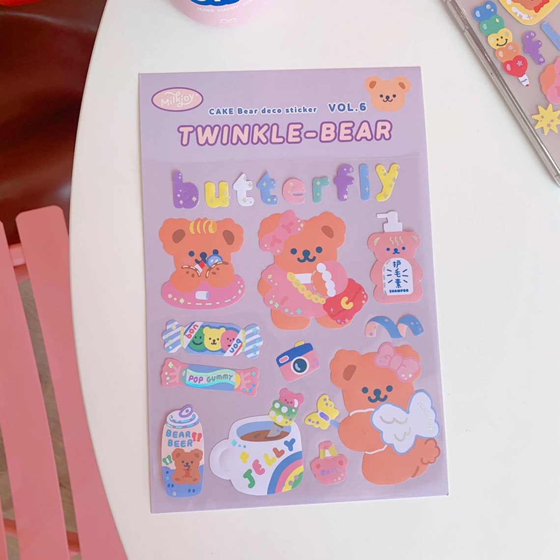 Kawaii Holographic Sticker Set Waterproof Cute Bear Stickers Etsy