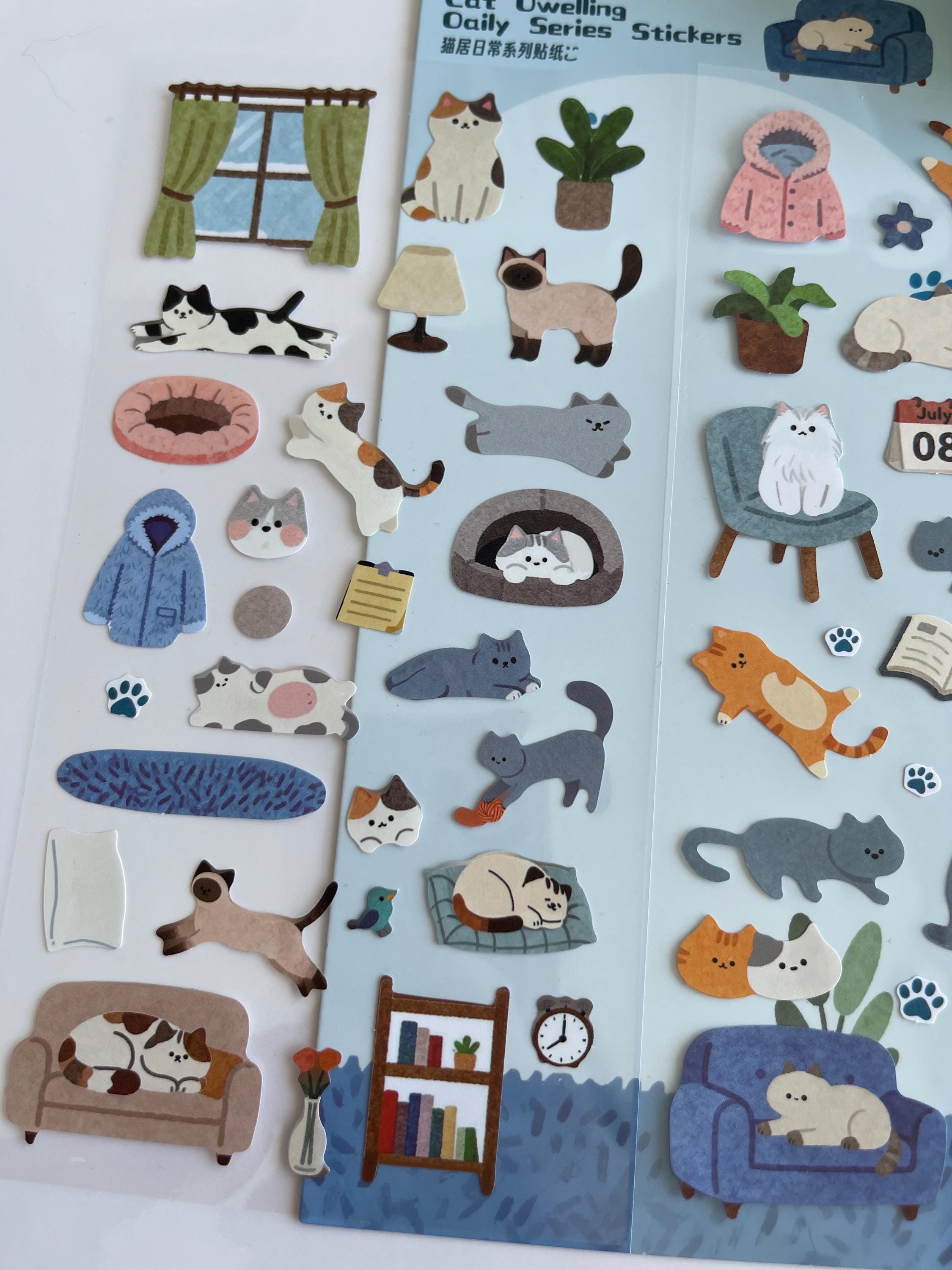 Cute Cat Sticker Sheets (set of 2) | Kawaii Cat Daily Life Stickers ...