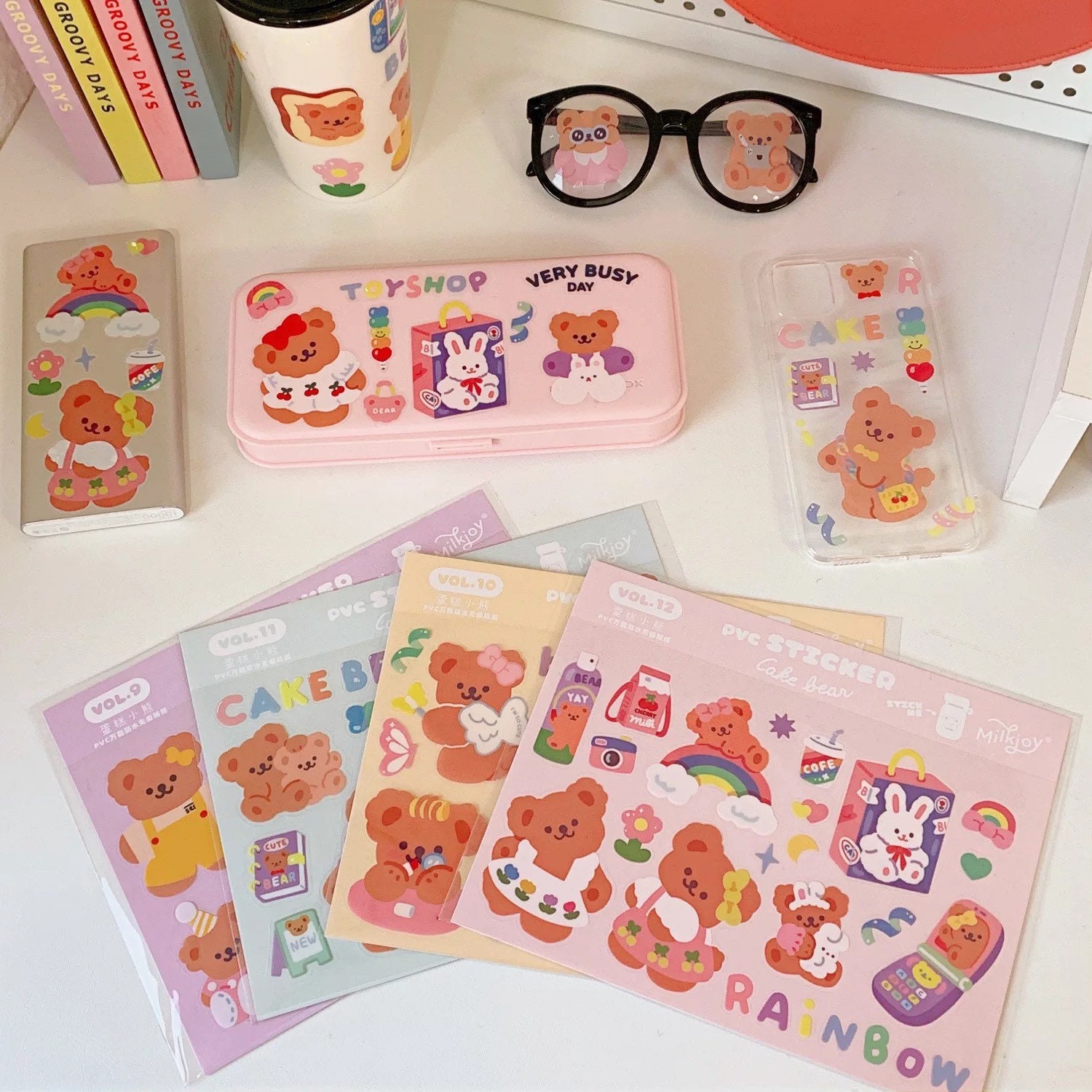 Kawaii Sticker Set Waterproof Cute Bear Stickers Laptop Etsy